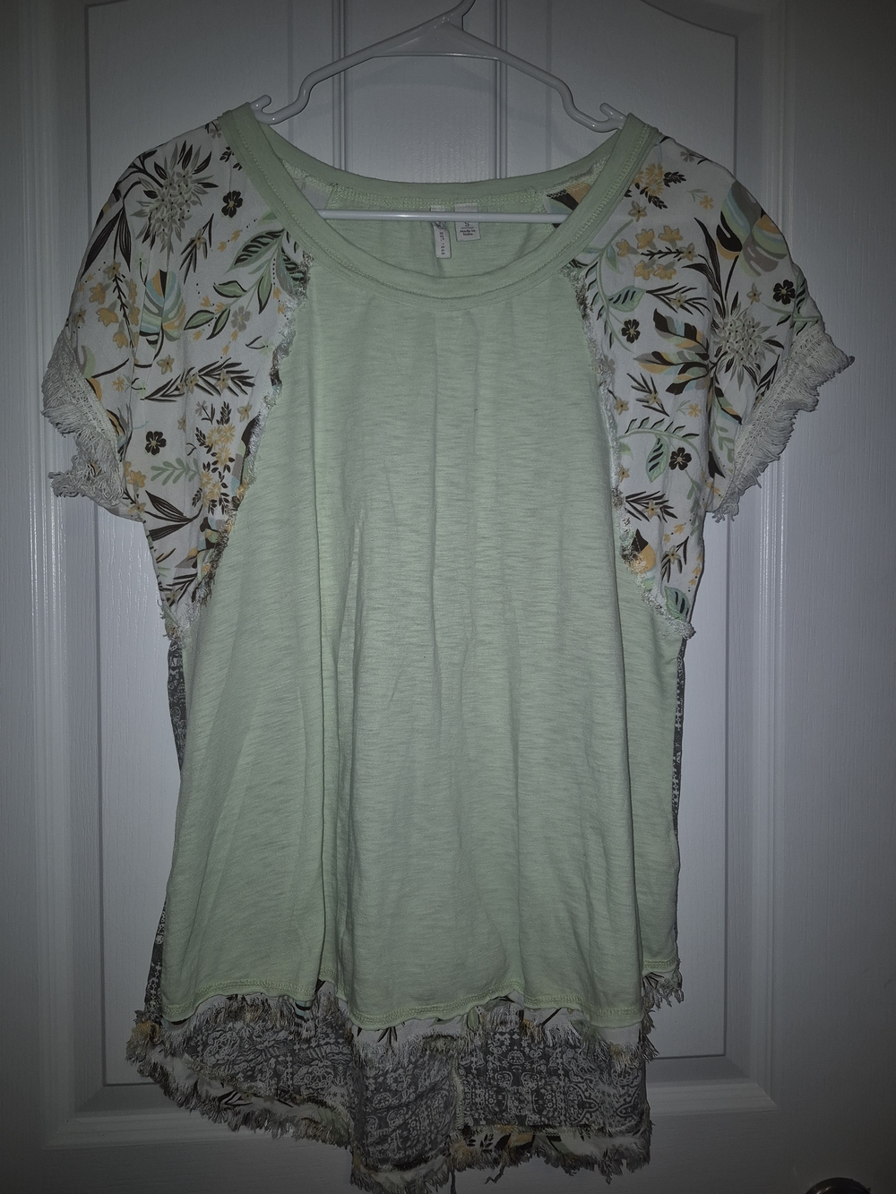 Cato Mint Green Short Sleeve Floral Raglan Top